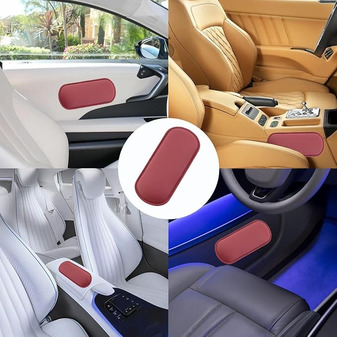 Car Knee Cushion, Leather Memory Foam Vehicle Center Console Knee Rest Cushion Pad, Soft Comfort Auto Door Armrest Leg Elbow Support Pillow, Universal for Vehicles (Red)