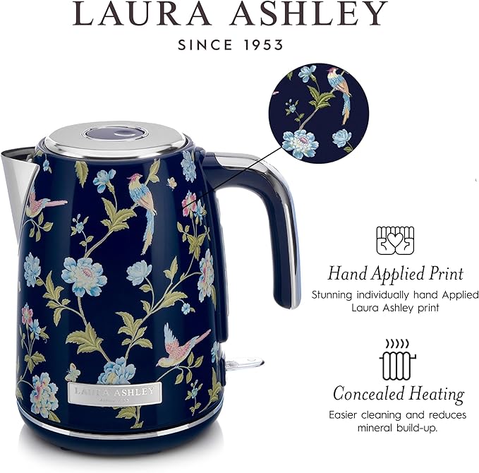 Laura Ashley Stainless Steel Electric Kettle 1.7 Liter - 1500W Rapid Boil Electric Kettles for Boiling Water - Electric Tea Kettles Automatic Shut Off - Overheat & Boil Dry Protection Jug Kettle