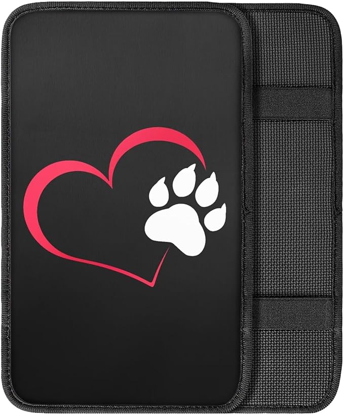 Mintutlipy Red Heart Dog Paw Car Center Console Cover Car Decoration Universal Durable Automotive Armrest Cushion Easy to Install