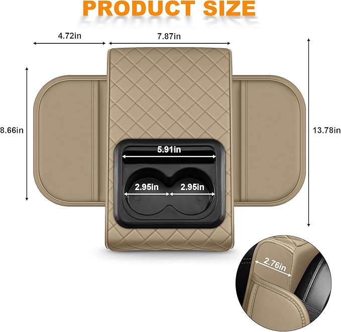 Car Armrest Cover Fit for Mazda Mazda 6 Upgrade Memory Foam Console Protector with Cup Holders and 2 Storage Pockets (Beige)