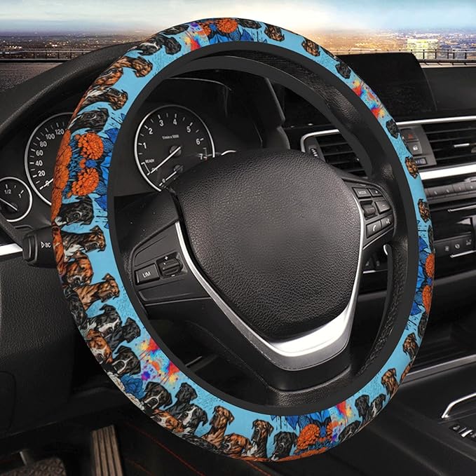 Colorfu -Pit-Bull Neoprene Steering Wheel Covers Women Men Car Accessories, Universal 15 Inch Fit Auto, Suvs, Truck