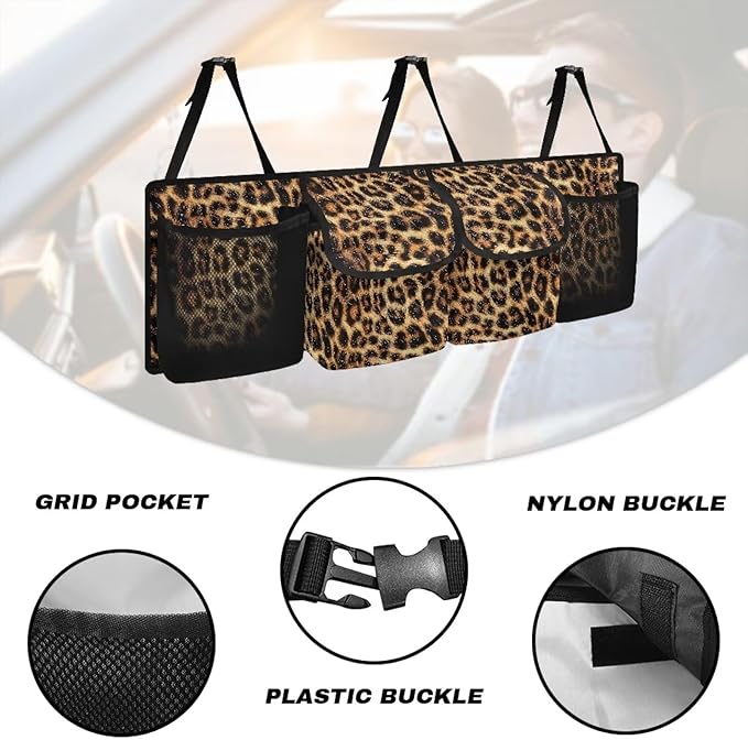 Backseat Trunk Organizer for Car Brown Leopard Print Back of Seat Car Organizer with Extra Storage Space for SUVs,Trucks,Vans,Car Organization