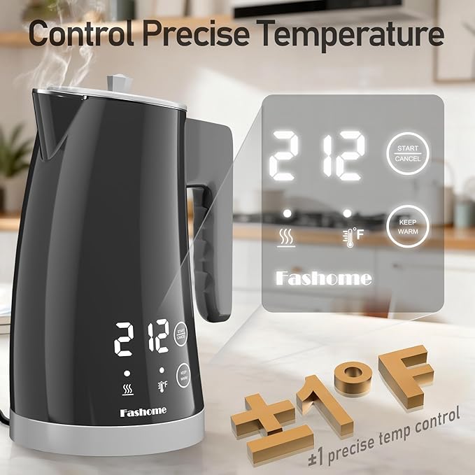 Electric Kettle with Temperature Control, 5 Preset Temps, 2H Keep Warm -1200W Quiet Water Boiler,Electric Tea Kettle with BPA-Free, Digital Cool-Touch, Rotating Base for Home,Office, Kids(Gray)