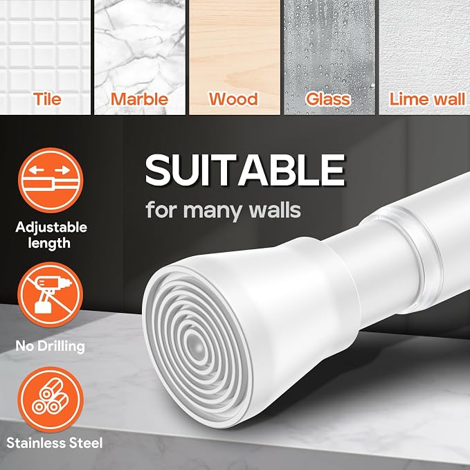 AIZESI White 2pcs Small Tension Rods 17 to 26 Inch, Durable Tension Curtain Rods Short Curtain Rods No Drilling, Spring Tension Rods For Windows No Drilling, Adjustable Spring Rod Tension Non-Slip