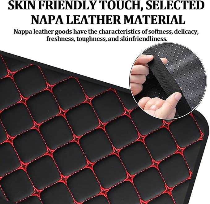 Car Center Console Cushion Pad, Comfortable PU Leather Vehicle Armrest Seat Box Cover, Waterproof Automotive Interior Arm Rest Protector Accessories, Universal Fit (Black/Red)