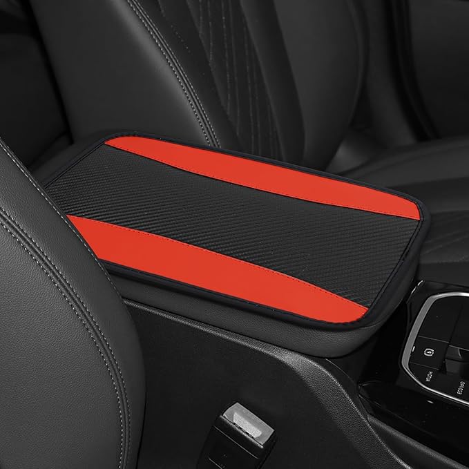 Hovom Car Center Console Cover, 12.72"×7.15" Leather Armrest Cover for Cars, Stylish Auto Armrest Cushion Pad, Anti-Scratch Vehicle Arm Rest Protector, Universal Interior Car Accessories (Red)