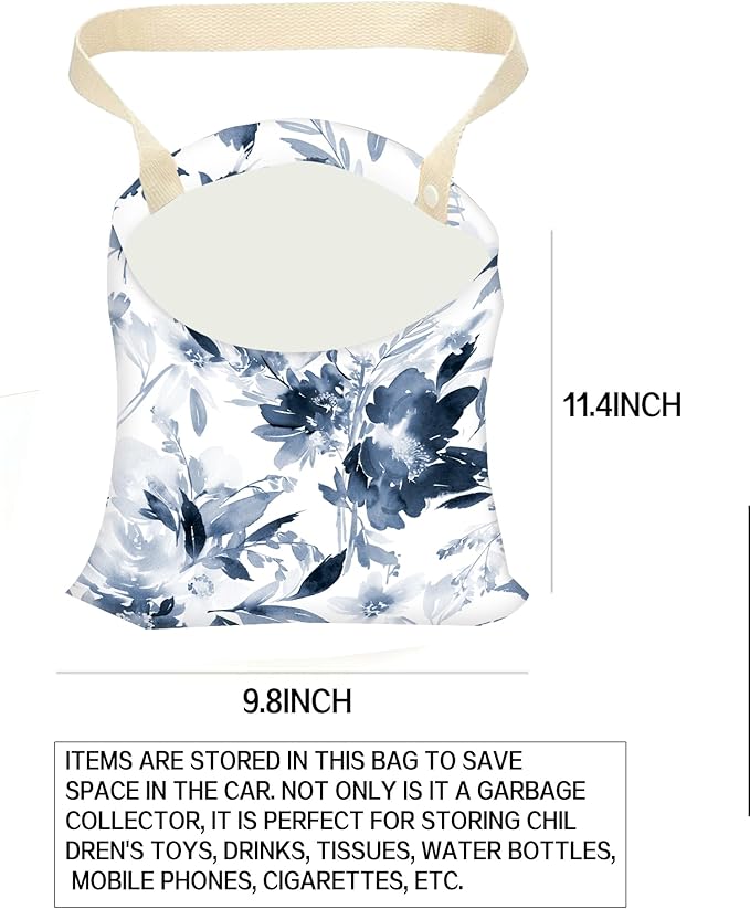 Car Garbage Can, Hanging Car Trash Can Bag for Cute Car Back Seat Organizer, Cute Blue Flowers