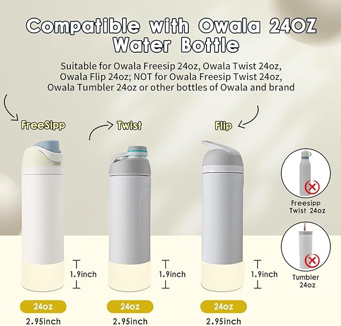 2PCS Silicone Water Bottle Boot, Compatible with Owala 24oz 32oz 40oz, Protective Anti-Scratch & Anti-Dent No Noise Sleeve Cover for FreeSip/Twist/Flip Water Bottles (Cream White, 24oz)