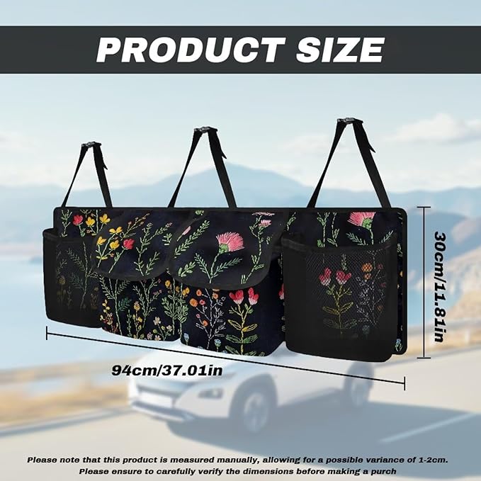 Floral Flowers Car Trunk Organizer, 4 Compartment, Foldable Back Seat Car Organizer, Car Accessories