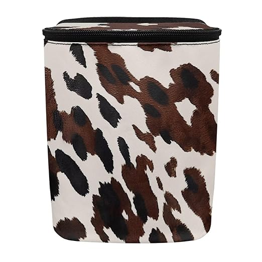 KEIAHUAN Brown Cow Car Trash Can with Zipper-Closed Lid for Back Seat Collapsible Portable Auto Garbage Bag Large Capacity Trashcan Storage Bag for Cars, Sedans, SUVs & Trucks