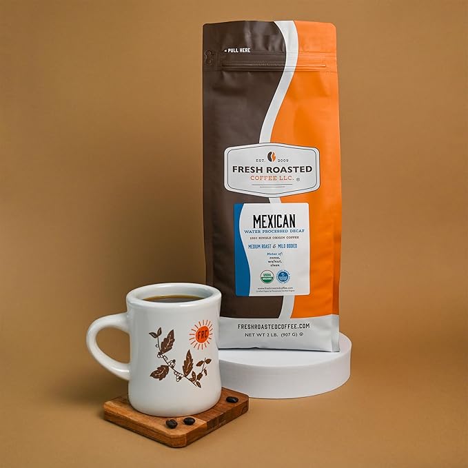 Fresh Roasted Coffee, Organic Mexican Water-Processed Decaf | USDA Organic, 100% Single Origin, Kosher | Medium Roast 2 lb (32 oz) Ground