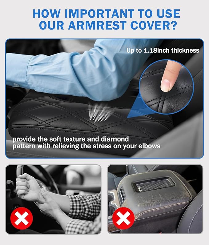 Center Console Cover for Chevy Silverado & GMC Sierra 2014-2018 with 40/20/40 Jump Seat Accessories, Leather Middle Armrest Console Cover Elbow Arm Rest Cushion for Car (Split Bench Seat Console ONLY)
