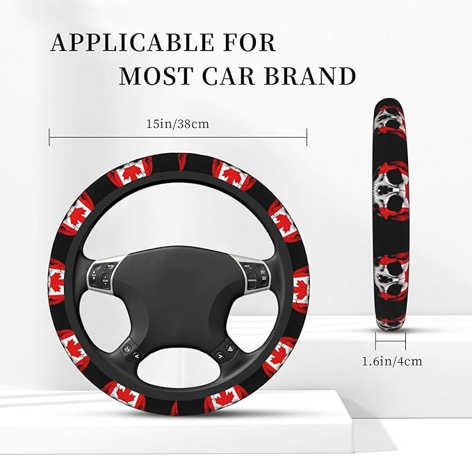 Neoprene Steering Wheel Cover Canadian Flag Skull Car Steering Wheel Cover Universal Fit for Most Cars