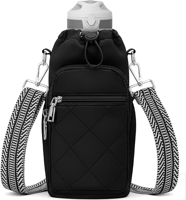 Water Bottle Carrier Bag with Strap, Water Bottle Purse with Phone Pocket 40oz for Walking Hiking
