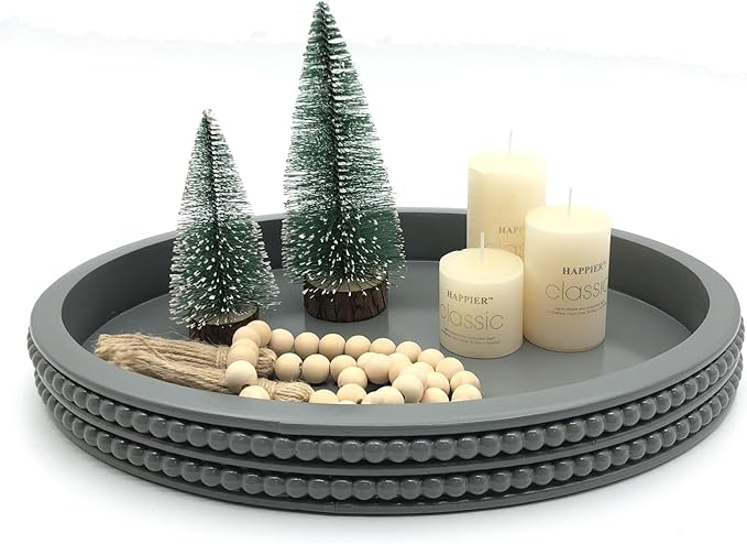 Carah & Cossh Oval Wooden Tray, Modern Decorative 16''x12'', Farmhouse Rustic Serving Tray, Table Centre, Perfect for Storage and Display (Gray)