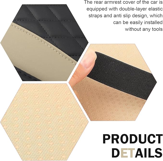 Car Center Console Cover, Upgraded Patchwork Leather Arm Rest Cover with Side Storage Pockets, Comfortable Auto Armrest Protector Cushion, Universal Middle Console Pad for SUV, Sedan (Beige)