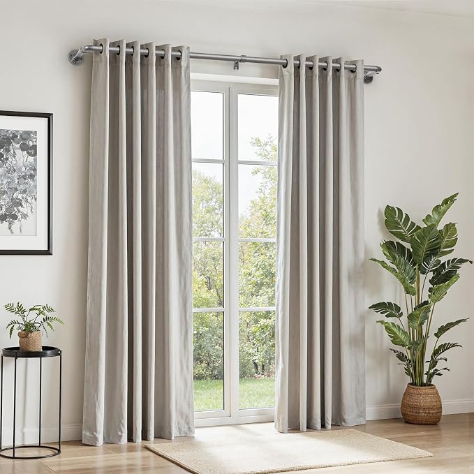 Zeerobee Curtain Rods for Windows 48 to 84, 1 Inch Industrial Wrap Around Grey Curtain Rod, Indoor/Outdoor Room Divider Adjustable Drapery Pole, 48"-86"
