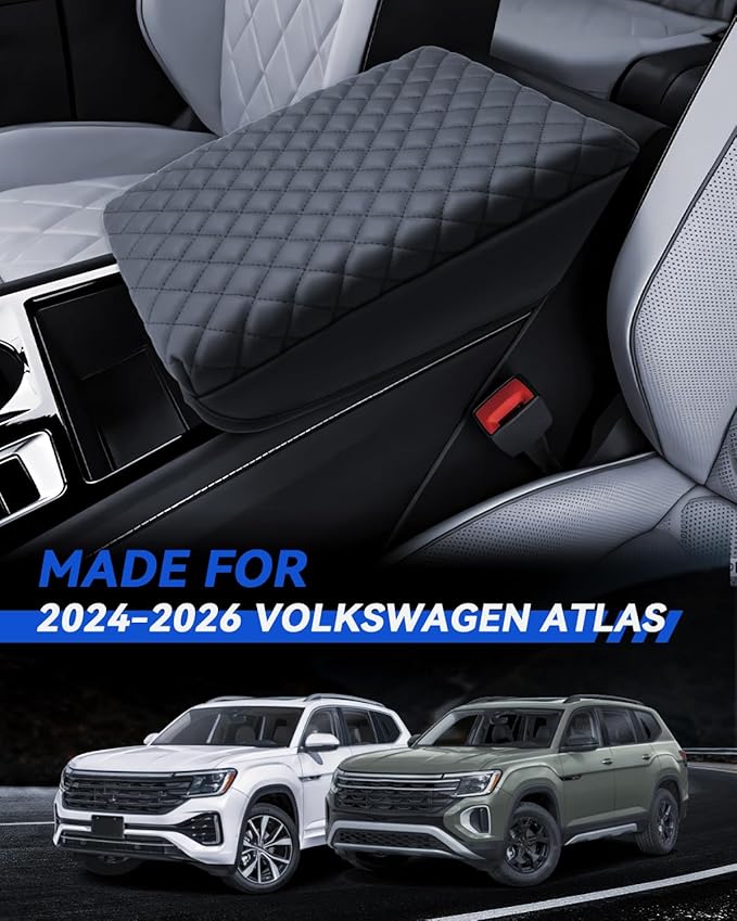 Armrest Cover for 2024 2025 2026 Volkswagen Atlas SE, SE with Technology, SEL, SEL Premium R-Line Accessories Center Console Middle Lid Pad Protector for Car Elbow Rest-Thickened