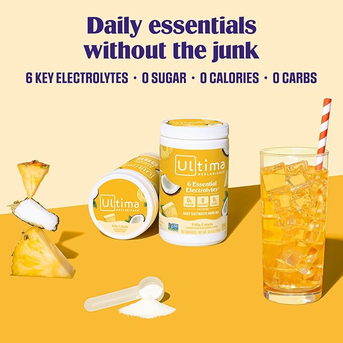 Ultima Replenisher Mocktini Electrolyte Powder Drink Mix – Sugar Free – Piña Colada, 90 Servings – Hydration Powder with 6 Electrolytes and Trace Minerals – Keto Friendly, Non-GMO