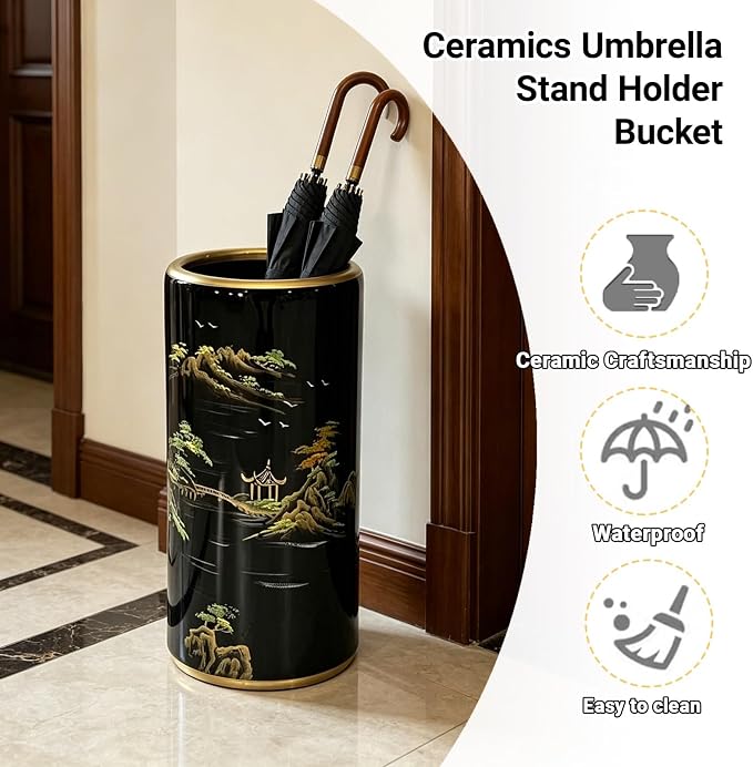 Ceramic Umbrella Stand Umbrella Holder for Entryway Hand-Made Umbrella Stand Barrels Umbrella Holder Cane Floor Standing Vase Ceramic Storage Bucket for Home Office Entrance Indoor.(Silver216)