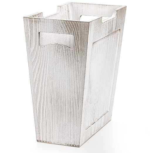TOPZEA Wood Trash Can, Farmhouse Wastebasket with Handle Rustic Wooden Waste Basket Rectangular Small Decorative Garbage Container Trash Bin for Bathroom, Kitchen, Bedroom, Office, Living Room Decor