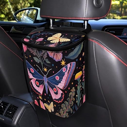 Butterfly Car Trash Can with Lid,Leak Proof Hanging Garbage Storage Pocket for Home and Car,Durbale and East to Install Car Accessory Interior