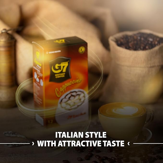 TRUNG NGUYEN G7 CAPPUCINO MOCHA Instant Coffee for Energy Boost - Rich Cocoa Aroma, Thick & Soft Foam Milk - Strong and Pure Vietnamese Instant Coffee (12 Sticks/Box)