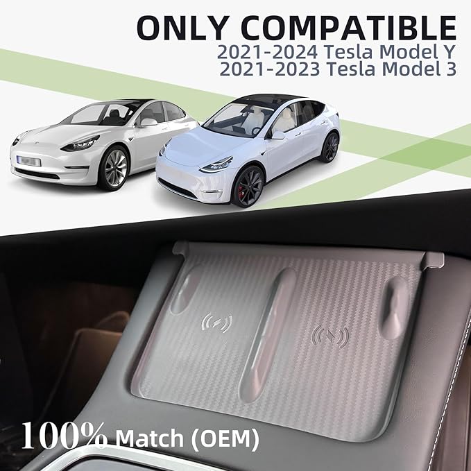 WinDu Center Console Wireless Charging Mat for Tesla Model 3 Model Y, Non-Slip Waterproof Silicone Mat Charging Protective Pad for Tesla Accessories Model 3 (2021-2023) and Model Y (2021-2024),Gray