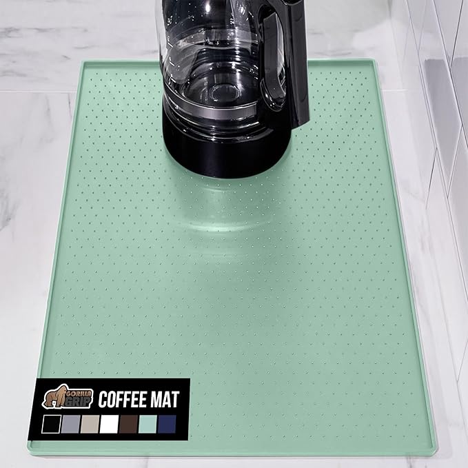 GORILLA GRIP Silicone Coffee Mat, Espresso Machine Bar Accessories, Keep Kitchen Counters Clean, Stays in Place, Waterproof and Heat Resistant Dish Drying Mats, Home Decor Essentials, 11.5x18.9, Mint