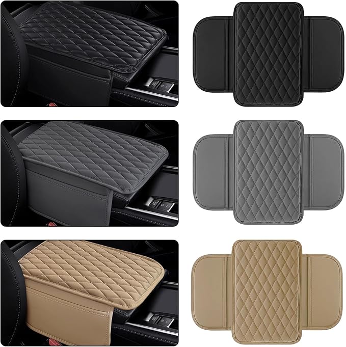 Car Center Console Armrest Cover with Storage Pockets, Universal Upgraded Microfiber Leather Center Console Organizer Protector for Most Cars SUVs Trucks Armrest Pad Interior Accessories (Beige)