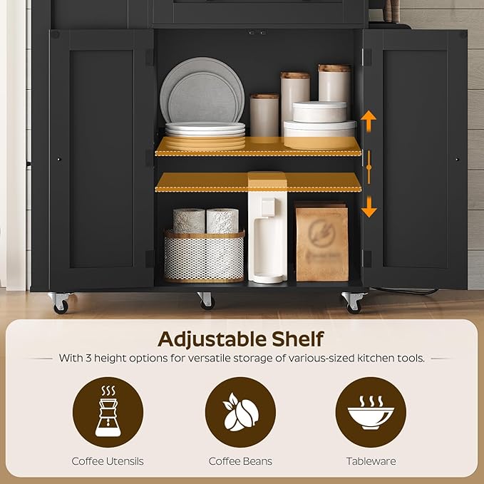 Kitchen Island with Storage, Mobile Rolling Cart with Trash Can Storage, Kitchen Island on Wheels, Rolling Island Table with Charging Station, Spice Rack, for Kitchen, Rustic Brown ZD02UBR