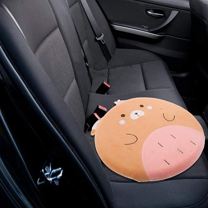 Memory Foam Car Seat Cushion and Office Chair Lumbar Support Pillow, Small Bear Design, Soft Non-Slip Pad for Truck, Wheelchair, and Sofa Use