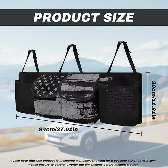 American Flag Car Trunk Organizer, Backseat Hanging Large Storage with Adjustable Straps & 4 Pockets, Waterproof Collapsible Cargo Bag, Car Interior Accessories for Auto SUV MPV