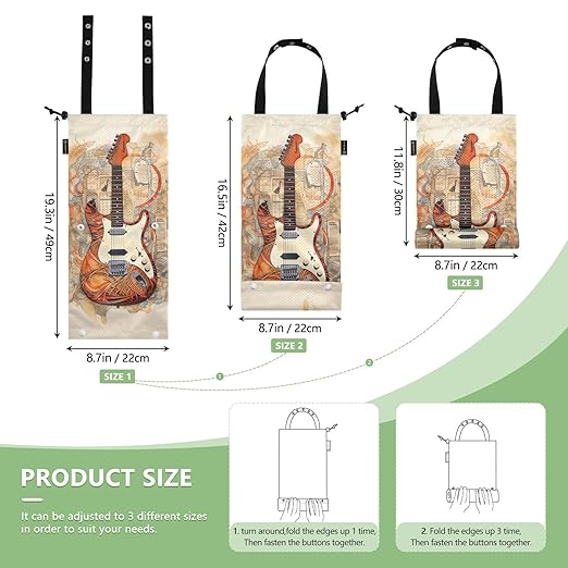 ALAZA Hanging Car Trash Bags Garbage Bag Trash Can for Back Seat Small Guitar Retro Washable Storage Bag Retractable 2 Pack