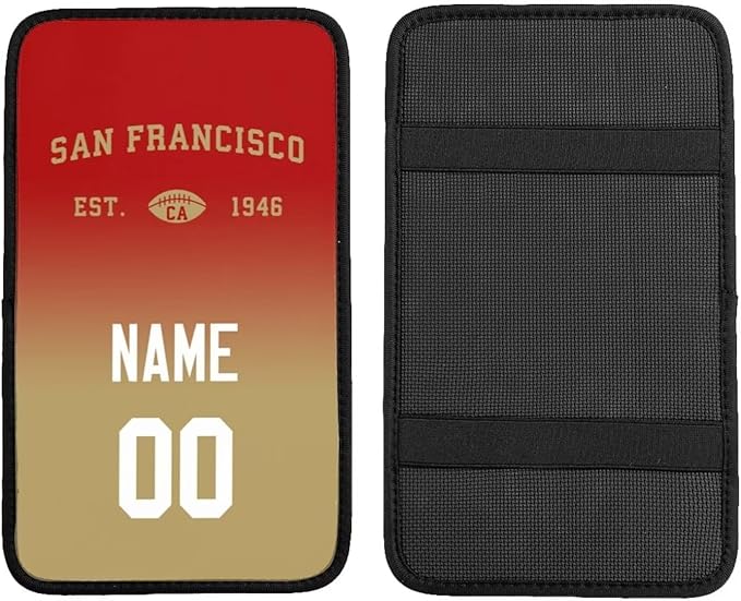 Custom Car Armrest Cover,Add Personalized Name and Number As Gifts for Loyal Football Fans,Auto Center Console Pad Car handrail Box Cushion,Fit for Most Car