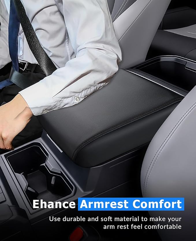 INTGET Center Console Cover for 2026 Toyota Tacoma Accessories 2024 2025 & 2025 2026 4Runner Accessories Leather Car Middle Armrest Arm Rest Box Lid Seat Protector Cushion(Black Stitches, 2024+)
