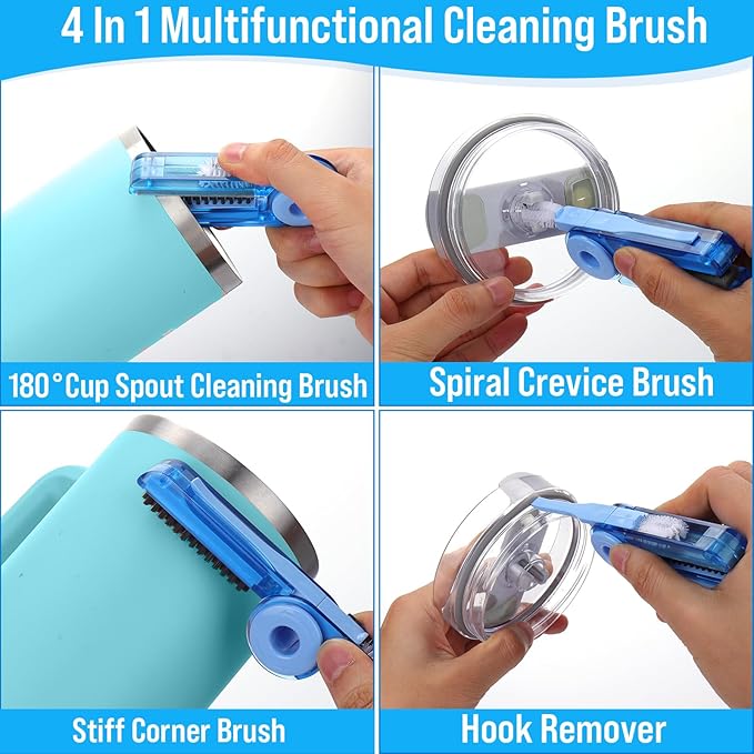 XANGNIER 4 PCS Water Bottle Cleaner Brush Set for Stanley Tumbler 40 oz/30 oz/20 oz Cup,Multifunctional Bottle Brush and Long Silicone Straw Cleaner Brush,Cleaning Kit for Owala/Yeti Cup Accessories