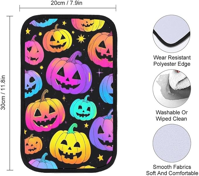 Auto Center Console Car for Halloween Trippy neon Pumpkin Skull Fits Universal Car Soft Comfort Armrest Cushion Handrail Box Cover
