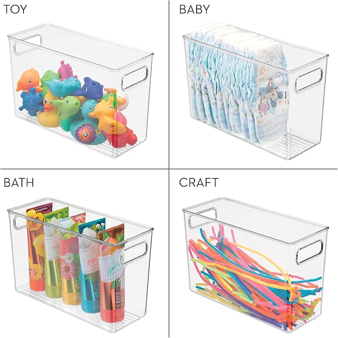 iDesign Slim Clear Plastic Bathroom Storage Bin, Tall Narrow | Organizer for Lotions, Creams, Toiletries
