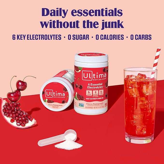 Ultima Replenisher Daily Electrolyte Powder Drink Mix – Sugar Free – Cherry Pomegranate, 90 Servings – Hydration Powder with 6 Electrolytes & Minerals – Keto Friendly, Vegan, Non-GMO