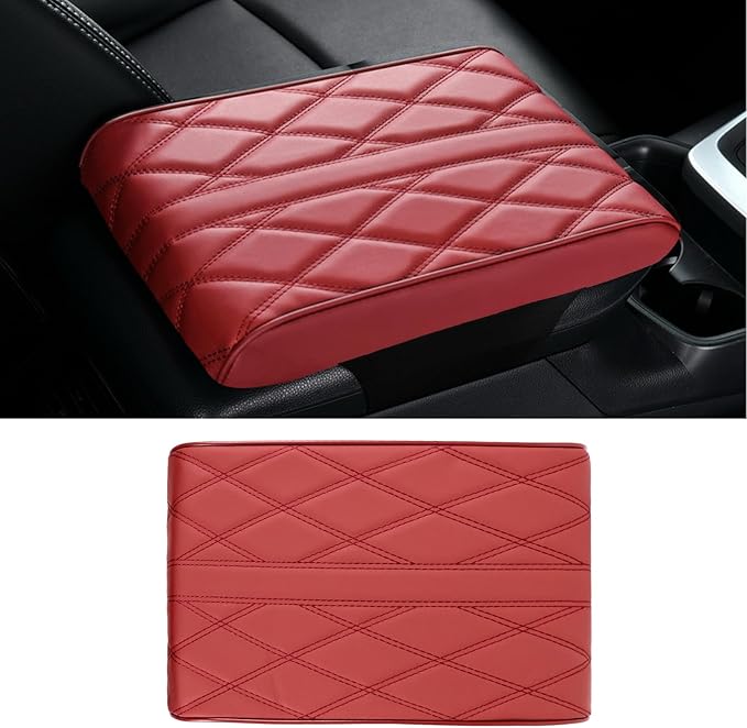 Memory Foam Car Armrest Cushion, 13"×8.3"×2" Leather Car Armrest Cover Pad, Auto Center Console Cover, Universal Vehicle Arm Rest Cover Protector, Interior Car Accessories (Wine Red)