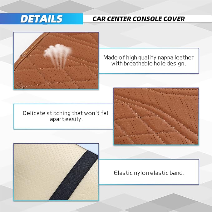 Car Center Console Cover, 11.8"×6.7" Leather Armrest Cover for Cars, Multifunctional Auto Armrest Cushion Pad with Storage Pocket, Universal Arm Rest Protector Car Accessories (Brown)