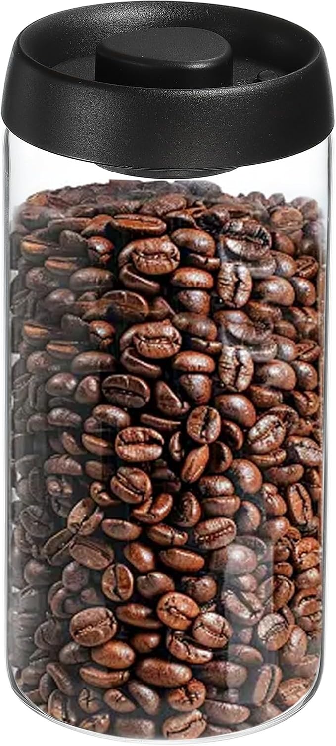 uxcell Coffee Vacuum Container, 1800ml/60oz Glass Coffee Bean Storage Container with Lids for Spices Biscuits Loose Leaf Tea, Black