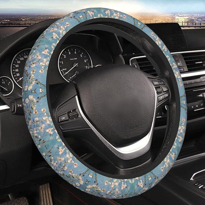 Almond Art Pattern Universal Fit Steering Wheel Cover for Car, Truck, and SUV, Durable Steering Wheel Protection