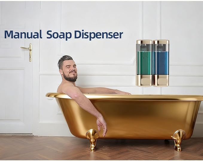 AUNMAS Double, Wall Mounted Manual Gel Hand Hand Pump Drip Proof for Home Kitchen Bathroom (Champagne Gold)