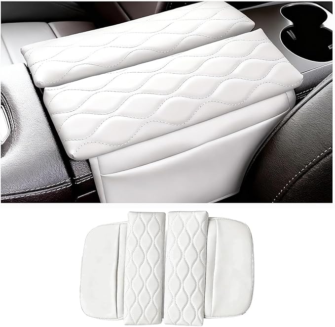 Egreat Center Console Armrest Cover for Mercedes Benz GLE 350 450 W167, GLS 450 X167 2020-2025, Leather Armrest Console Cover with Side Storage Pockets (for GLE GLS-White)