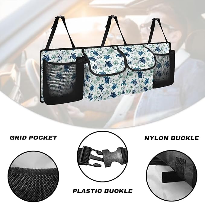 Sea Turtle Flowers Car Trunk Organizer, Hanging Capacity Storage Bag Car Back Seat Storage Bag Auto Interior Accessories for SUVs MPV Sedans Trucks Jeeps