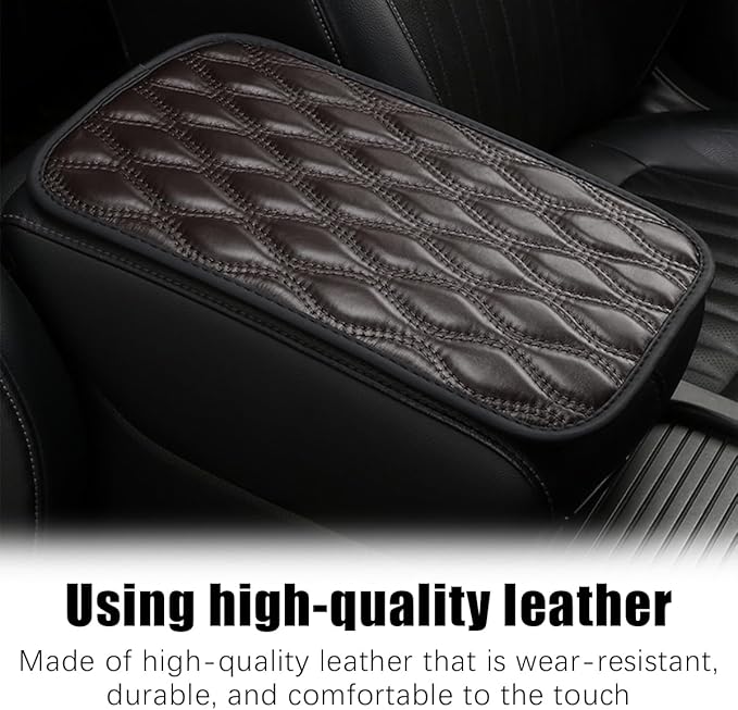 Car Center Console Cover, Leather Vehicle Armrest Seat Box Pad, Comfortable Memory Foam Automotive Interior Protection Cushion Mat Accessories, Universal for SUV, Sedan, Truck (Coffee)