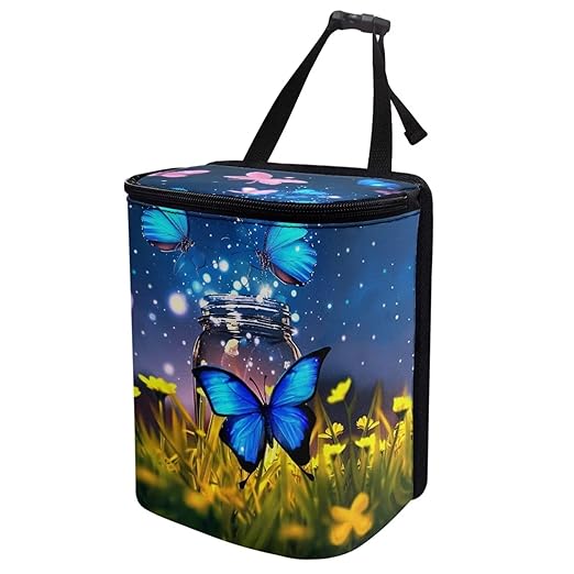 Butterfly Hanging Car Trash Bin Butterfly Car Interior Storage Accessories Portable Leak-Poof Vehicle Garbage Cans Mini Car Trash Cans for Front Back Seat Blue Butterfly