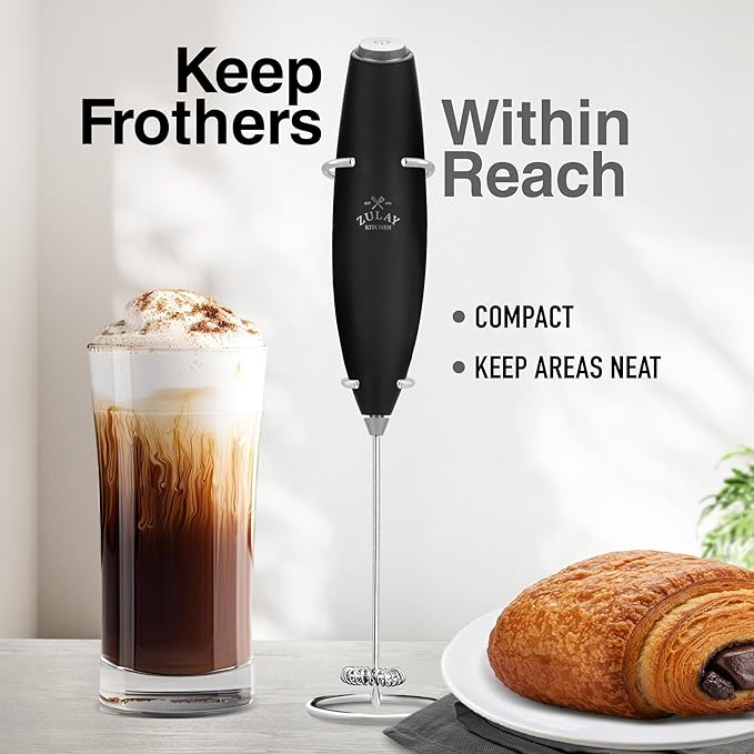 Zulay Kitchen Original Frother Stand - Sturdy, Stainless Steel Stand Holds Multiple Types of Coffee Frothers - Heavy Duty Stand Ideal For Handheld Frothers - Silver